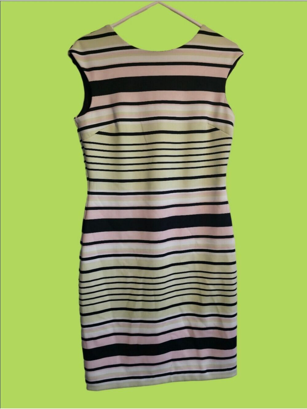 4/$67 Deal! Enfocus Studio  Pastel Pink, Yellow & Black Striped Midi Dress